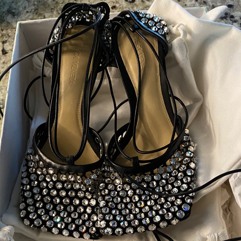 Bottega Veneta Black Crystal Embellished Heels